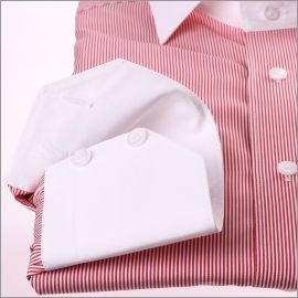 Thin red and white stripes shirt with white collar and cuffs