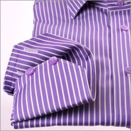 Purple shirt with white stripes