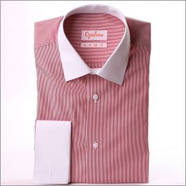 White and red stripes french cuff shirt with white collar and cuffs