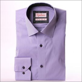 Lilac and white sripe shirt with drak grey pattern collar and cuffs