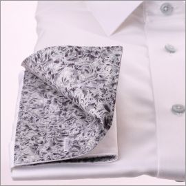 White french cuff shirt with grey pattern collar and cuffs