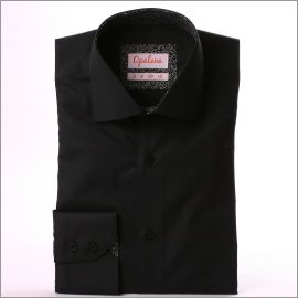 Black shirt with white pattern collar and cuffs
