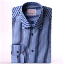 Blue shirt with grey-blue stripes