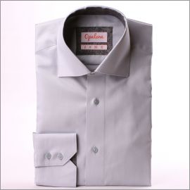 Light grey shirt with grey pattern collar and cuffs