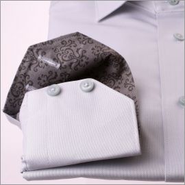 Light grey shirt with grey pattern collar and cuffs