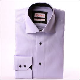 Lilac shirt with black and grey pattern collar and cuffs