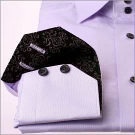 Lilac shirt with black and grey pattern collar and cuffs