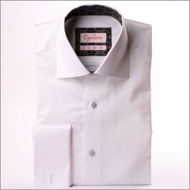 White french cuff shirt with a grey and black floral collar