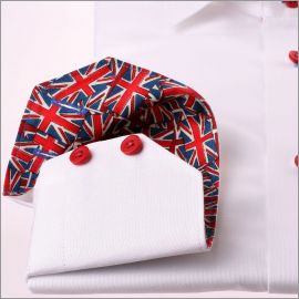 White shirt with Union Jack pattern collar and cuffs