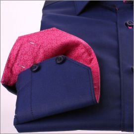 Navy blue shirt with pink pattern collar and cuffs