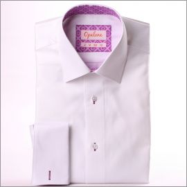 White french cuff shirt with lilac pattern collar and cuffs
