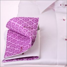 White french cuff shirt with lilac pattern collar and cuffs