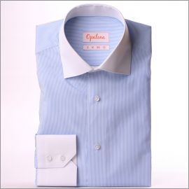 White and blue striped shirt, white collar and cuffs