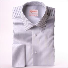 White french cuff shirt with dark blue stripes