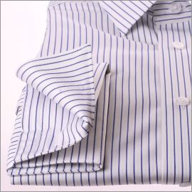 White french cuff shirt with dark blue stripes