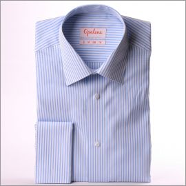 Camisa de puño francés de rayas blanco y azul claro