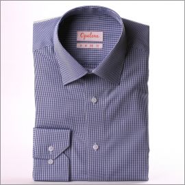 Navy blue and white checkered shirt