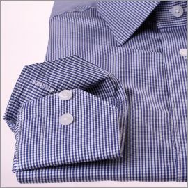 Navy blue and white checkered shirt