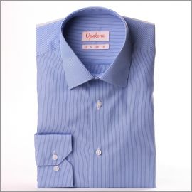 Medium blue shirt with thin white stripes