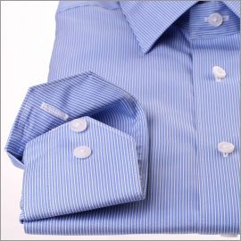 Medium blue shirt with thin white stripes