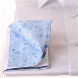 White french cuff shirt with blue circular pattern collar and cuffs