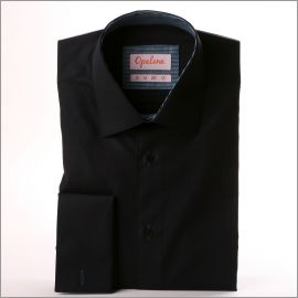 Schwarz französisch Manschette Hemd mit blauen und grauen Streifen Kragen und Manschetten
