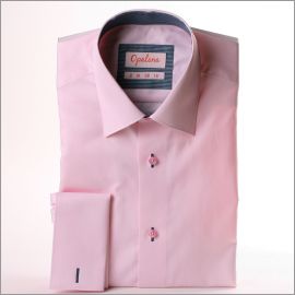 Pink french cuff shirt with blue stripes collar and cuffs