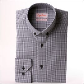 White and grey houndstooth button-down collar shirt