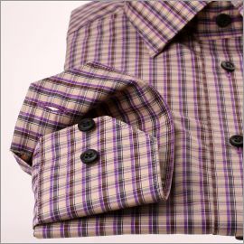 Chemise à carreaux beiges, gris, marrons et violets