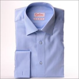 Light blue french cuff shirt with a herringbone fabric