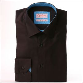 Camisa marrón con cuello azul estampado de flores y los puños