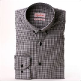 White and black houndstooth button down shirt