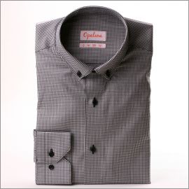 Chemise à col boutonné à petits carreaux pied de poule noirs et blancs