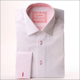 Weiß Französisch Manschette Shirt mit roten Blumen-Kragen und Manschetten