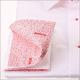 Witte Franse manchet shirt met rode bloemen kraag en manchetten