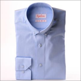 Blue button down collar shirt with tiny blue dots