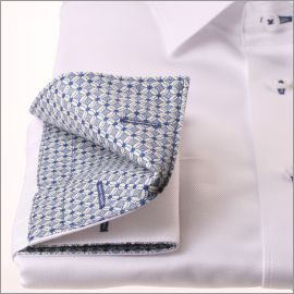 Weiß Französisch Manschette Hemd mit blauen geometrischen Kragen und Manschetten