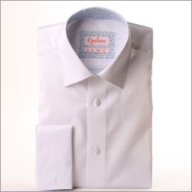 White french cuff shirt with blue floral collar and cuffs