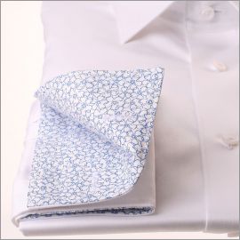White french cuff shirt with blue floral collar and cuffs