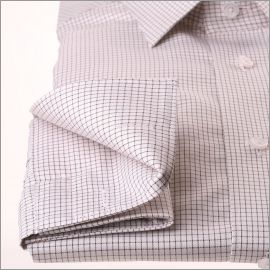 White and brown checkered french cuff shirt