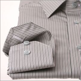 Green, grey and white striped shirt