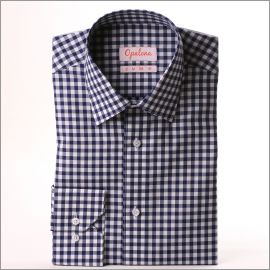Navy blauw en wit geruit overhemd