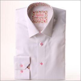 Weißes Hemd mit rosa Blumen Kragen und Manschetten