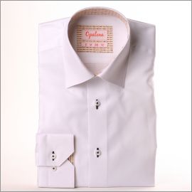 Chemise blanche à col et poignets beige à motifs tirets