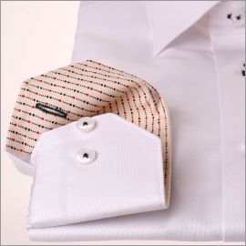 Chemise blanche à col et poignets beige à motifs tirets