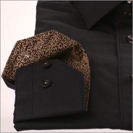 Black shirt with beige floral collar and cuffs