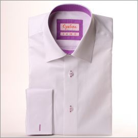 Chemise blanche à col et poignets à motifs gouttes lilas