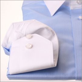 Blauw oxford shirt met witte kraag en manchetten