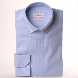 Chemise bleu ciel en coton brossé col boutonné