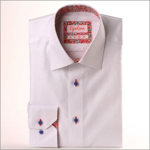 Chemise blanche à col et poignets fleuris multicolore